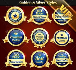 金色的标签：Gold And Silver Premium Quality Badges